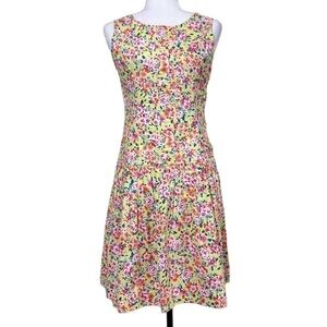 VINTAGE 1980s Laura Ashley Drop Waist Floral Sleeveless Dress with Side Buttons